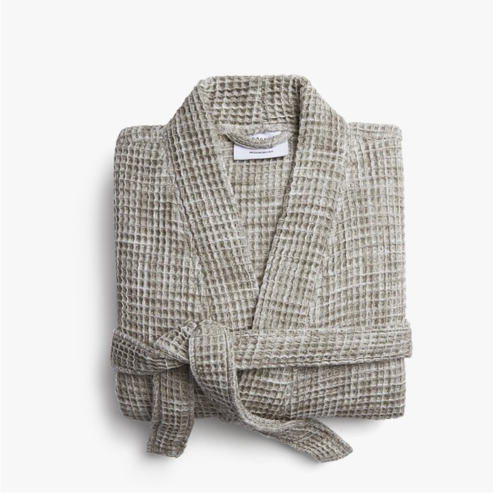 PARACHUTE grey waffle knit belted long sleeve robe